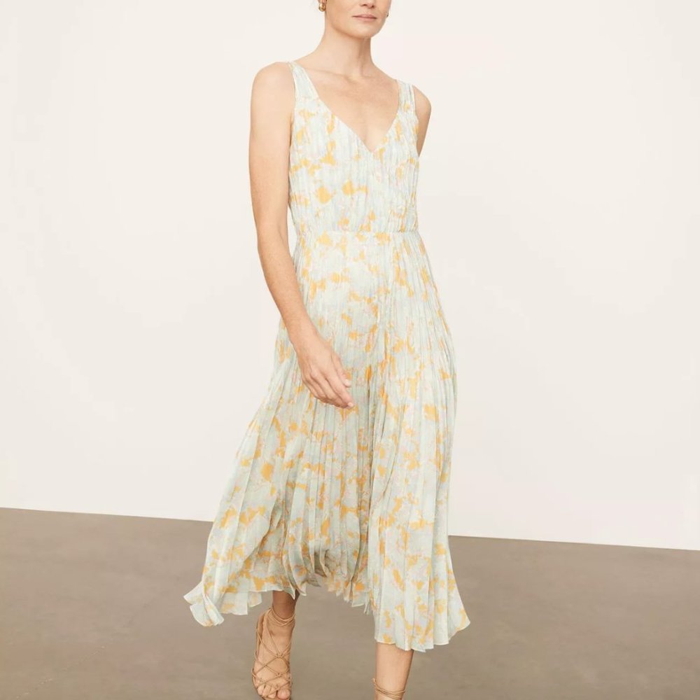 Vince Lotus V-Neck Pleated Slip Dress